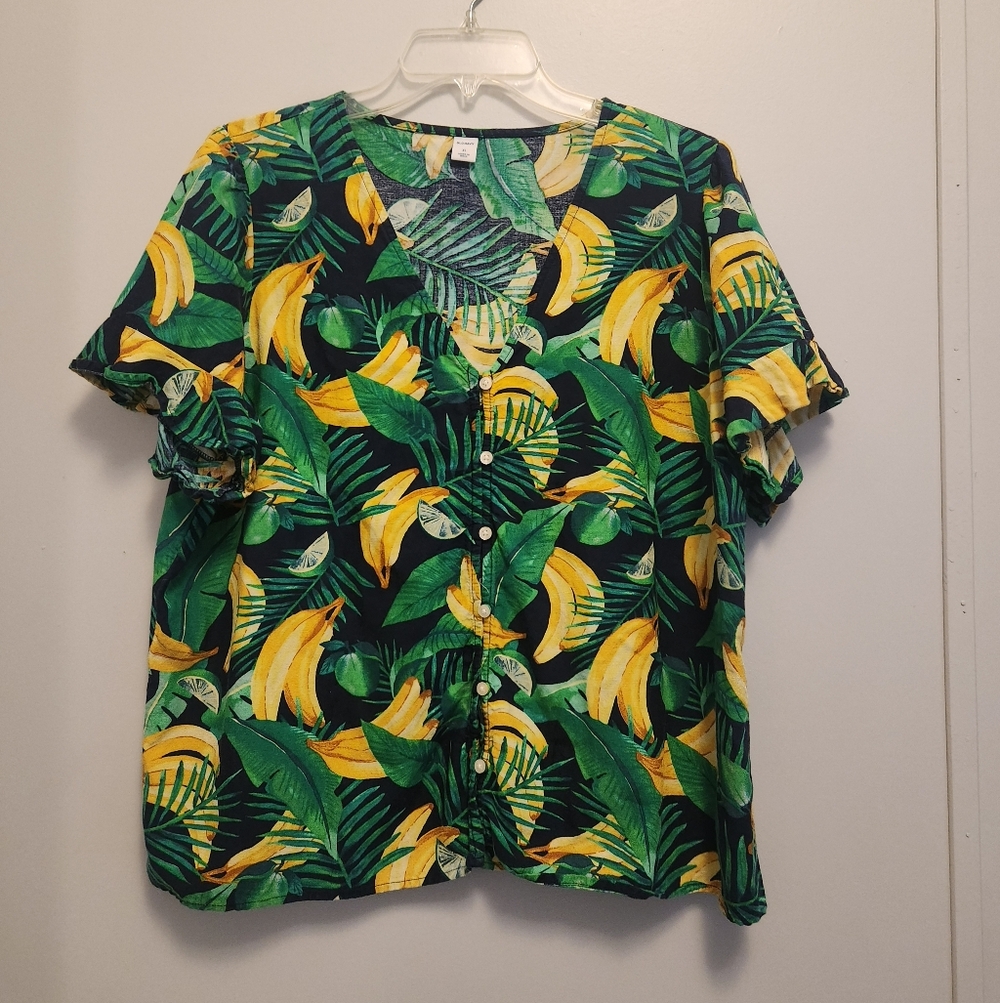 Old Navy Tropical Print Top in Green, Yellow & Navy Size XL